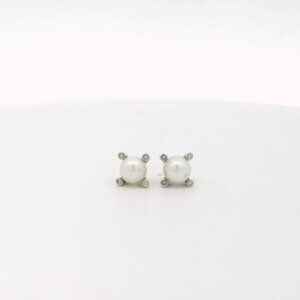 David Yurman Sterling/14k Pearl Diamond Stud Earrings
